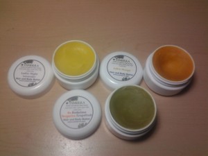 A Trio of Yamerra Hair and Body Butters, from L to R:  Ladies Night Lavender, Sultry Mango, Be Bodacious Tangeringe Grapefruit